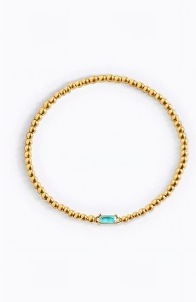 Mint & Lily Gold Beaded Birthstone Bracelet in March Aquamarine at Nordstrom, Size 7.5
