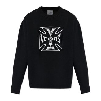 VETEMENTS Round-neck Knitwear, male, Black, Size: XS Wool Sweater with a Crew Neckline