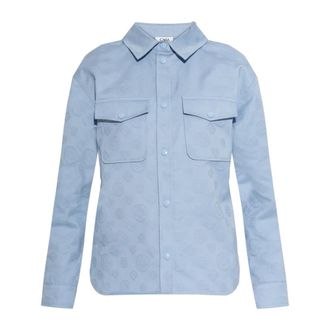Casablanca Monogram Long Sleeve Shirt - Dames - Overhemden - Blauw - XS - Katoen - Overhemden