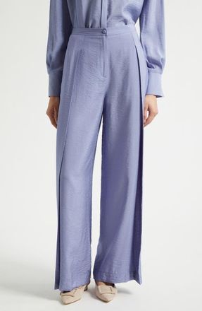 Emporio Armani Reverse Pleat Techno Rayon Wide Leg Pants in Purple at Nordstrom, Size 10 Us