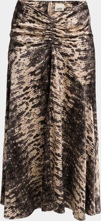 Isabel Marant Laren Python-Print Ruched Silk Midi Skirt