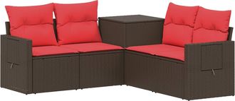 vidaXL Juego De Sof&aacute; 5 Uds. Marr&oacute;n Y Rojo Rat&aacute;n Sint&eacute;tico Y Acero Vidaxl