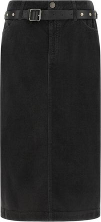 Pinko Rechte Corduroy Midirok - Dames - Midirokken - Zwart - S - Katoen - Rokken