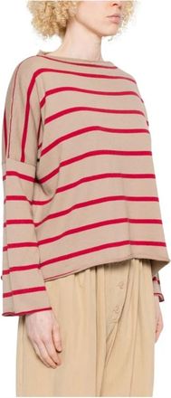 Be You Gestreepte Ronde Hals Trui - Dames - Ronde hals truien - Beige - S - Katoen - Truien & Vesten