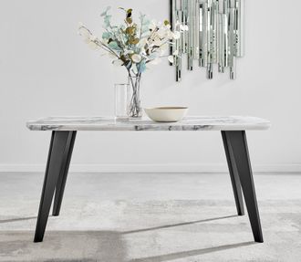 Furniturebox Andria White Marble Effect Rectangular 6-Seater Dining Table in Black