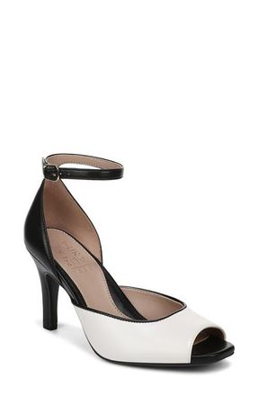 Naturalizer Asha Ankle Strap Peep Toe Pump in Warm White/black at Nordstrom, Size 6.5