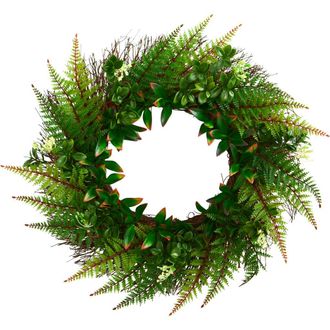 Nearly Natural 23-in Assorted Fern Wreath UV Resistant in Green at Nordstrom