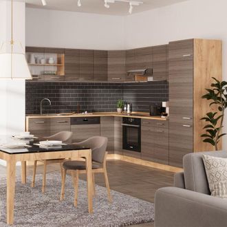 Vicco Cocina Esquinera R-line, Gris Noble/roble Dorado, 227 X 287 Cm, Et Antracita