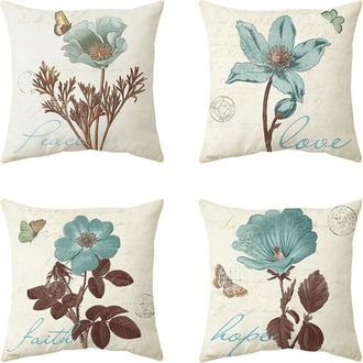 OEM Juego De 4 Fundas De Coj&iacute;n Decorativas Con Estampado Floral, 45 X 45 Cm