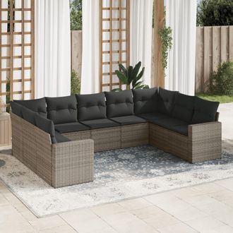vidaXL Set De Muebles De Jard&iacute;n 9 Pzas Y Cojines Rat&aacute;n Sint&eacute;tico Gris Vidaxl