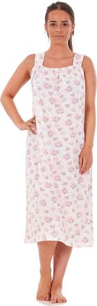 Generic Women Nightwear Rose Heart Print 100% Cotton Sleeveless Long Nightdress M to 3XL, Pink