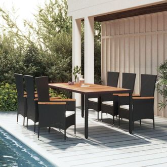vidaXL Set De Comedor De Jard&iacute;n 7 Pzas Y Cojines Rat&aacute;n Sint&eacute;tico Negro Vidaxl