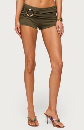 Edikted Carine Metal Ring Micro Shorts in Olive at Nordstrom, Size X-Small