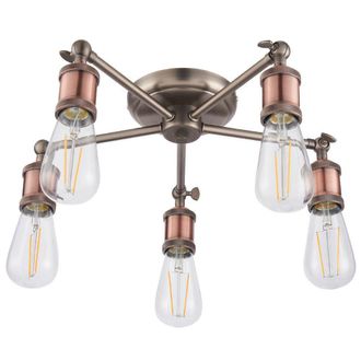 Loops Semi Flush Ceiling Light Aged Copper 5 Lamp Adjustable Vintage Hanging Pendant