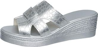 Generic Womens Fashion Cutout Open Toe Wedge Platform Heels Sandals Comfort Lightweight Casual Summer Beach Slides Shoes (7.5,Silver)