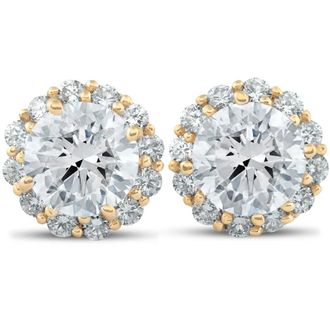 Pompeii3 2 5/8 Ct. Round Halo Diamond Studs 14k Yellow Gold Earrings