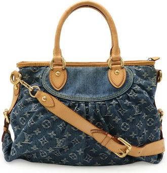 Louis Vuitton Blue Monogram Denim Handbag Shoulder Bag Tote Bag (Pre-Owned)