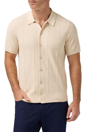Mizzen+Main Ashe Cotton Blend Performance Short Sleeve Button-Up Sweater in Oat Heather at Nordstrom, Size X-Large