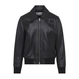 Ami Zipped Leather Jacket - Heren - Leren en Su&egrave;de Jassen - Zwart - S - Katoen - Jassen