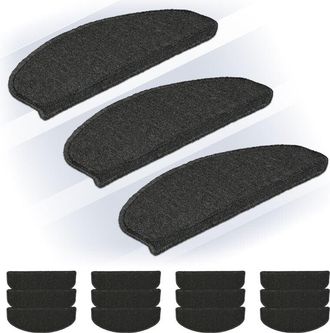 Relaxdays Relaxdays Stair Treads, Set of 15, Rounded Step Mats, 65 x 24 cm, Self-adhesive, Non-Slip, Carpet Runner, Dark Grey