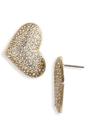 Nordstrom Rack Pav&eacute; Crystal Heart Stud Earrings in Clear- Gold at Nordstrom Rack