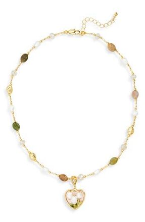 Eye Candy Los Angeles Maude Beaded Imitation Pearl Heart Charm Necklace in Gold at Nordstrom Rack
