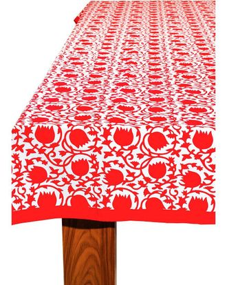 Tiramisu Crimson Bloom Block Print Cotton Tablecloth