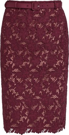 Self Portrait Guipure Lace Midi Pencil Skirt - Burgundy - 12 (UK12 / M)