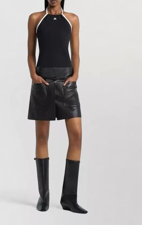 Courr&egrave;ges halterneck tank top contrast trim back tie