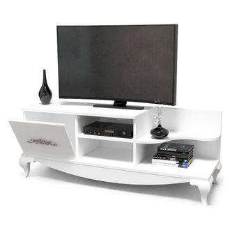 Dmora Soporte Para Tv Rinaldo, 2 Estantes, Apertura Abatible, Una Puerta, 130x45x51h Cm Blanco