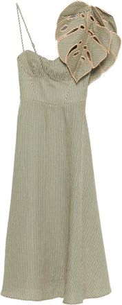 Farm Rio Striped Monstera Leaf Sleeveless Midi Dress