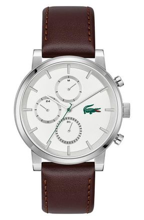 Lacoste Replay Multifunction Leather Strap Watch, 44mm in Brown at Nordstrom