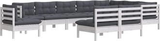 vidaXL Muebles De Jard&iacute;n 10 Pzas Y Cojines Blanco Madera Maciza De Pino Vidaxl