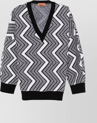 Missoni v-neck long sleeve zigzag knit sweater