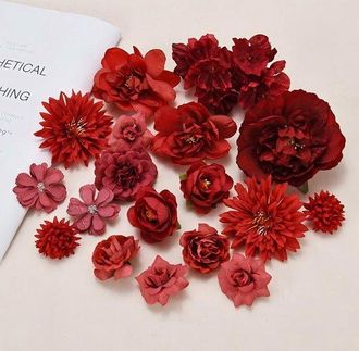 OEM Un Conjunto De Flores Artificiales, Cabezas De Flores De Seda Naranja Para Proyectos De Manualidades, Y Accesorios, Serie Roja