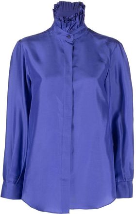 Alberta Ferretti ruffle-collar silk shirt - women - Silk - 42 - Blue