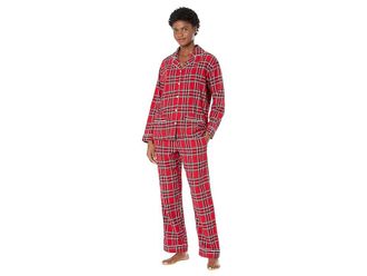 Lanz of Salzburg Classic Notch Collar Flannel PJ Set Womens Pajama Sets Red Tartan Plaid : MD, Cotton/Flannel