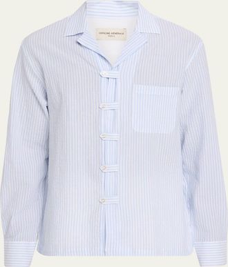 Officine G&eacute;n&eacute;rale Mens Seersucker Tab-Placket Overshirt