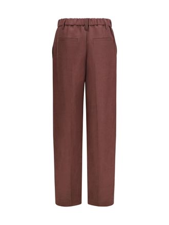 Brunello Cucinelli Womens Wide-Leg Pants Linen With Elastic Waistband And Belt Loops Rhubarb Trousers
