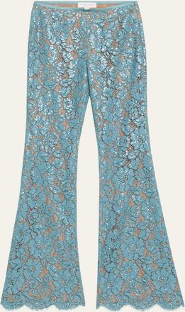 Michael Kors Flare-Leg Sequin Floral Lace Pants
