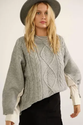 Promesa Oversized Cable Knit Sweater In Heather Grey