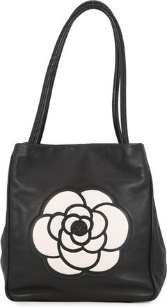 Chanel Black White Leather Handbag Tote Bag (Pre-Owned)