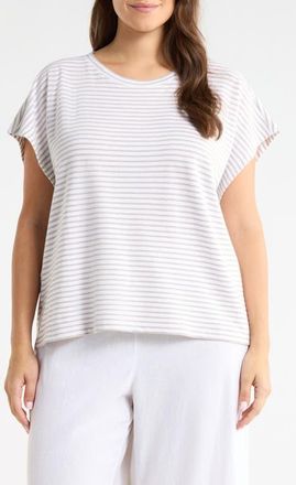 Eileen Fisher Stripe Crewneck Organic Cotton Top in Chalk at Nordstrom, Size 3X