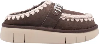 Mou Soft Sheepskin Slip-On Shoes With Decorative Stitching