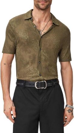 John Varvatos Biaggio Jacquard Mesh Short Sleeve Button-Up Shirt in Eucalyptus at Nordstrom, Size X-Large