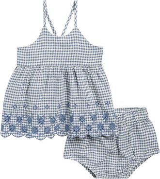 Rylee + Cru Zenni Linen Blend Tank & Bloomers Set in Marine at Nordstrom, Size 12-18M