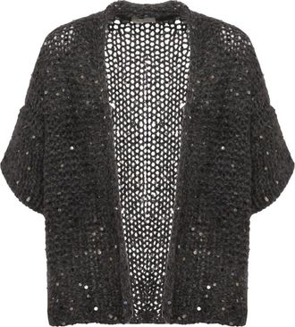 PANICALE Alpaca Blend Vest - Dames - Vesten - Grijs - 2XS - Pailletten - Truien & Vesten