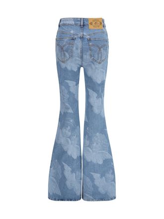 Fiorucci Angel-Print High-Rise Flare Jeans - Blue