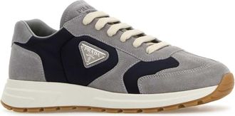 Prada Mens Two-Tone Suede And Re-Nylon Prax Sneakers Granito+blu