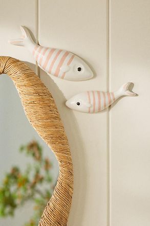 Anthropologie Stripe Fish Ceramic Gallery Wall Charms, Set of 2